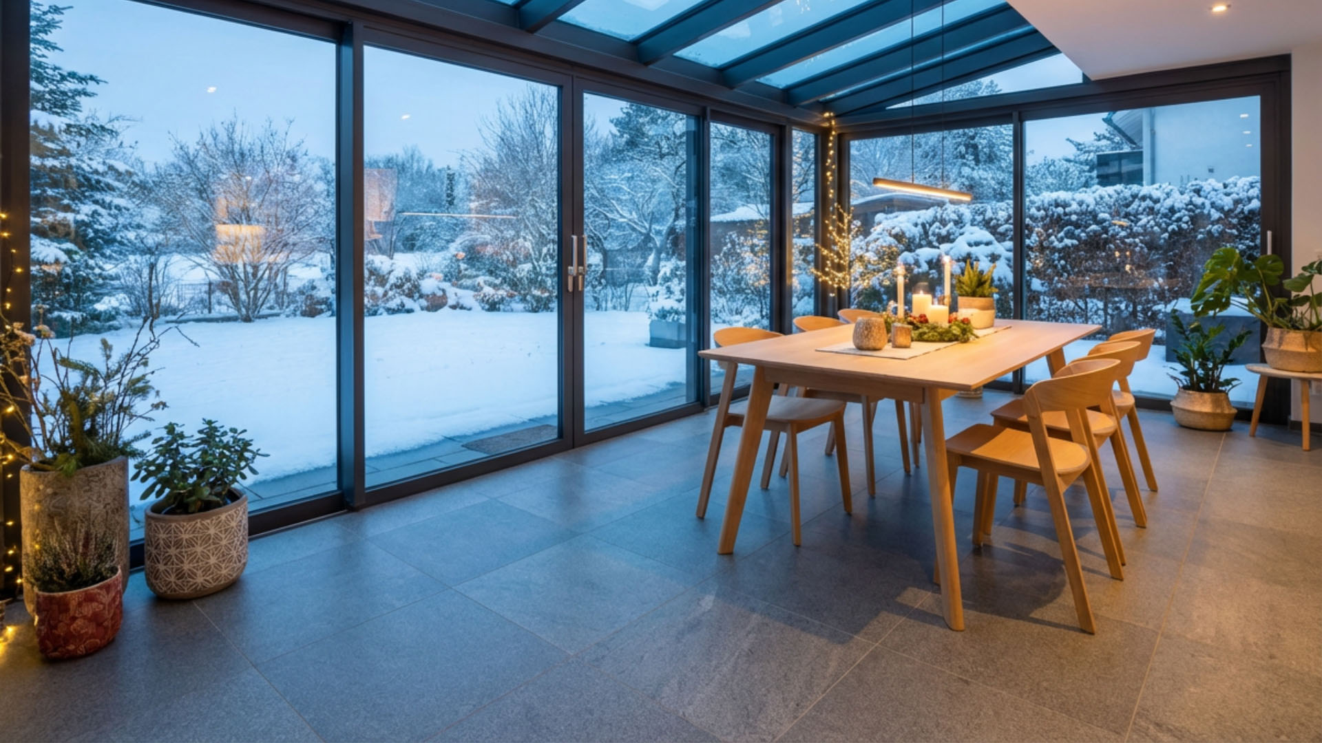 Wintergarten mit Naturstein als Bodenbelag