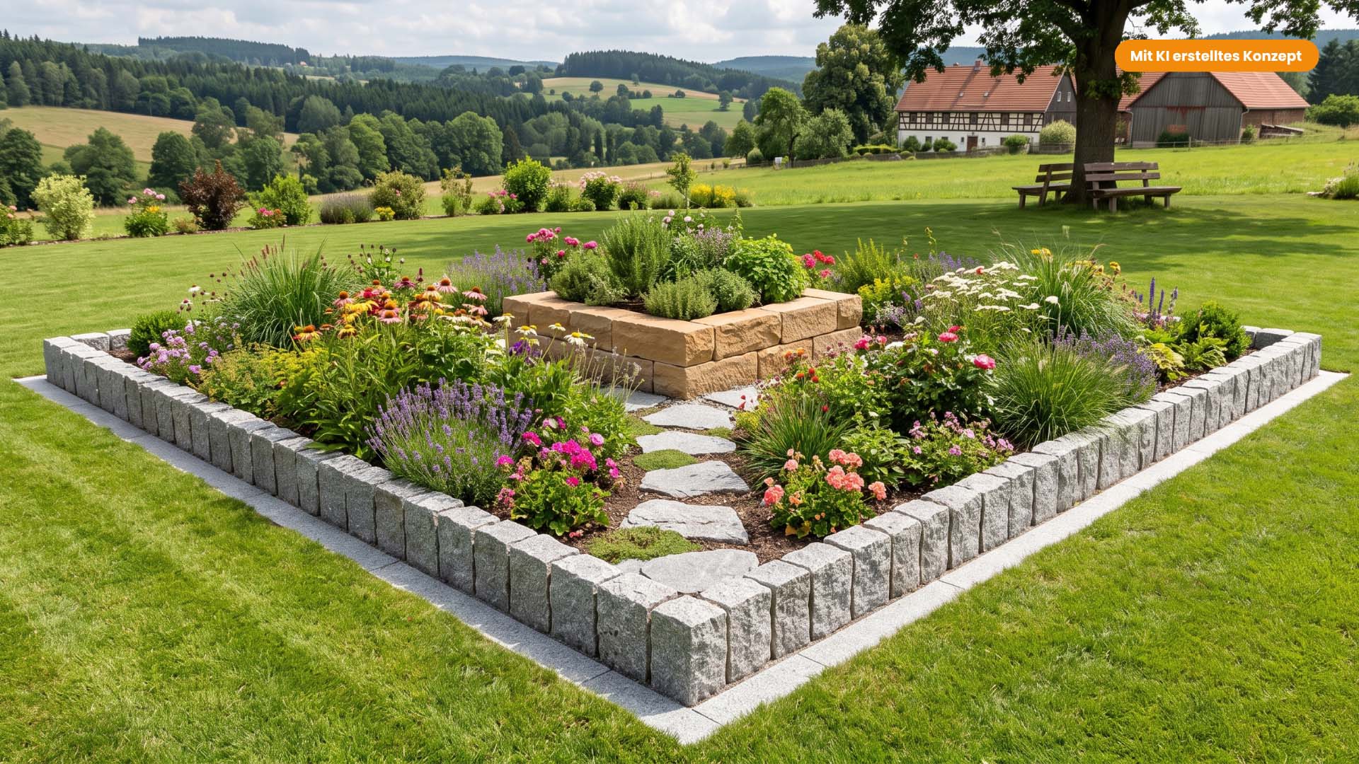 Beeteinfassungen mit Naturstein im Überblick (KI generiert)