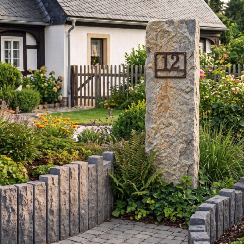 Granitstele mit Hausnummer - KI generiert