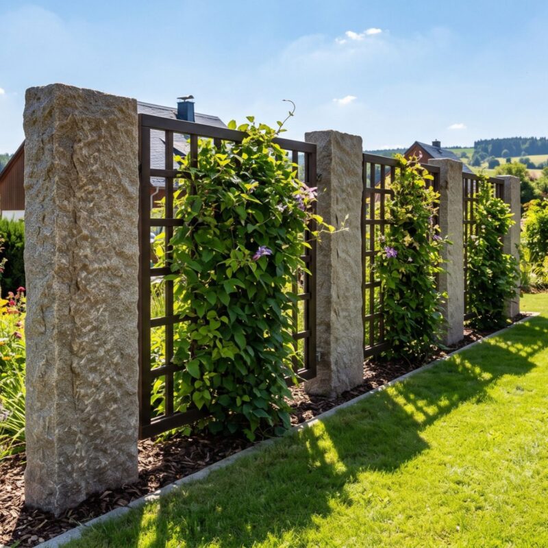 Granitstelen als Raumteiler im Garten - KI generiert